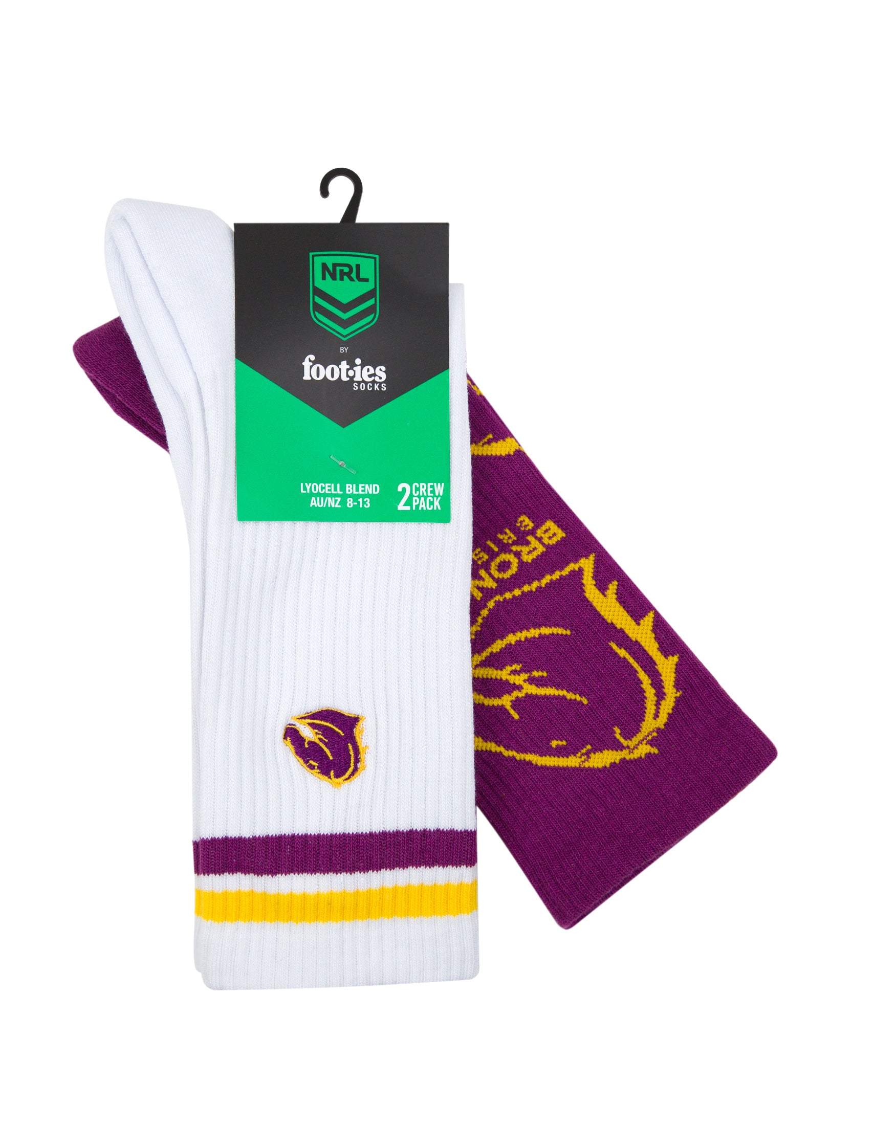 Brisbane Broncos Embroidered Sneaker Sock 2 Pack