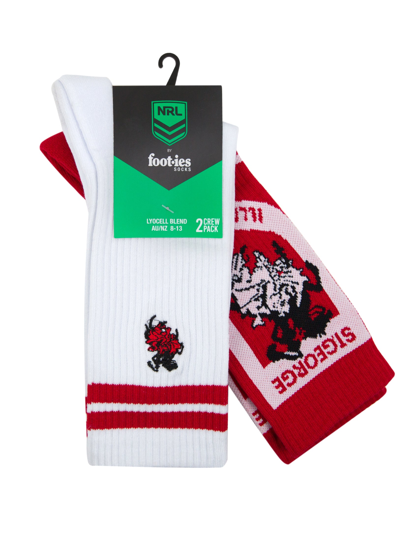 St George Illawarra Dragons Embroidered Sneaker Sock 2 Pack