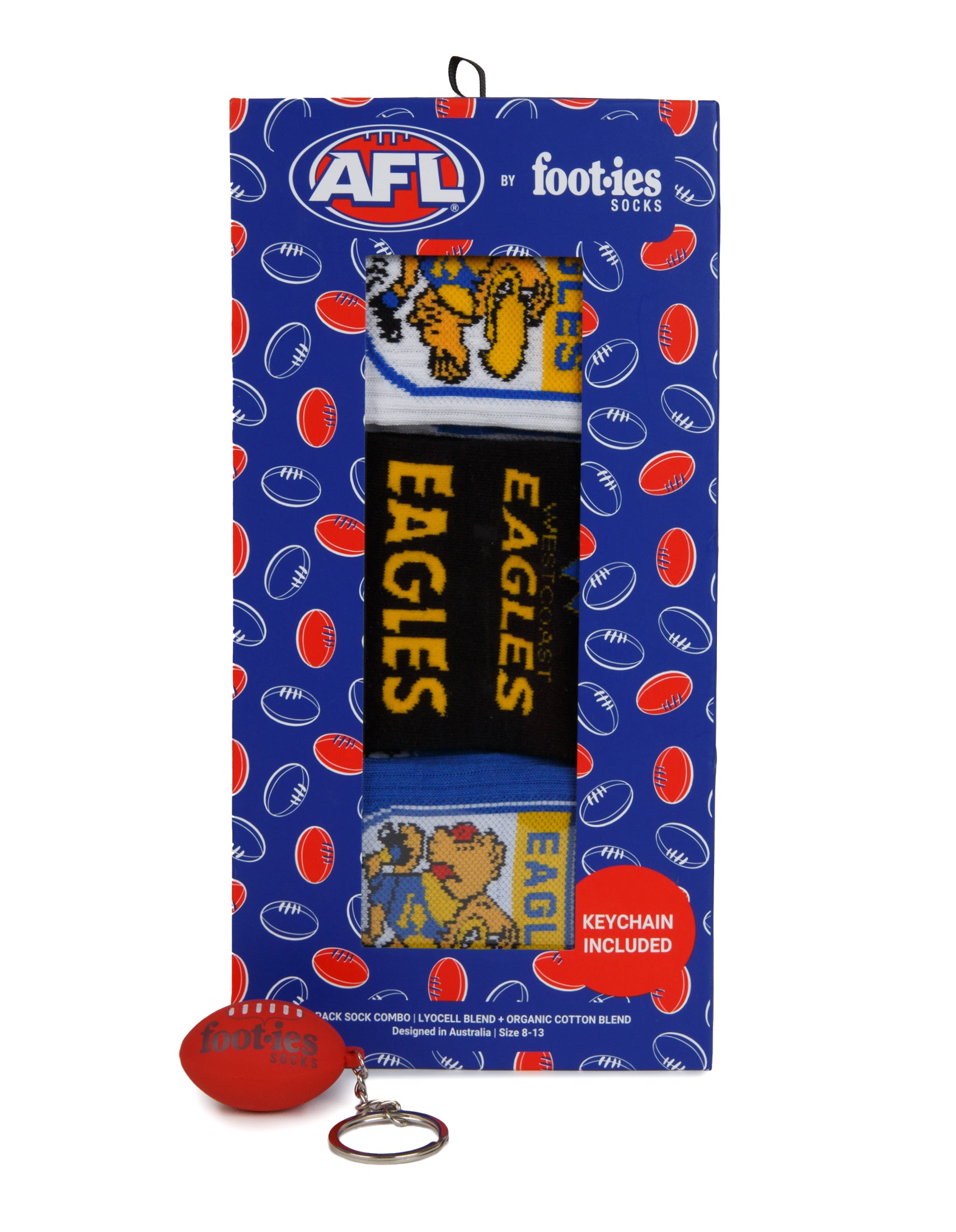 WEST COAST EAGLES 3 PACK SOCKS- GIFT BOX - MULTI - M/L