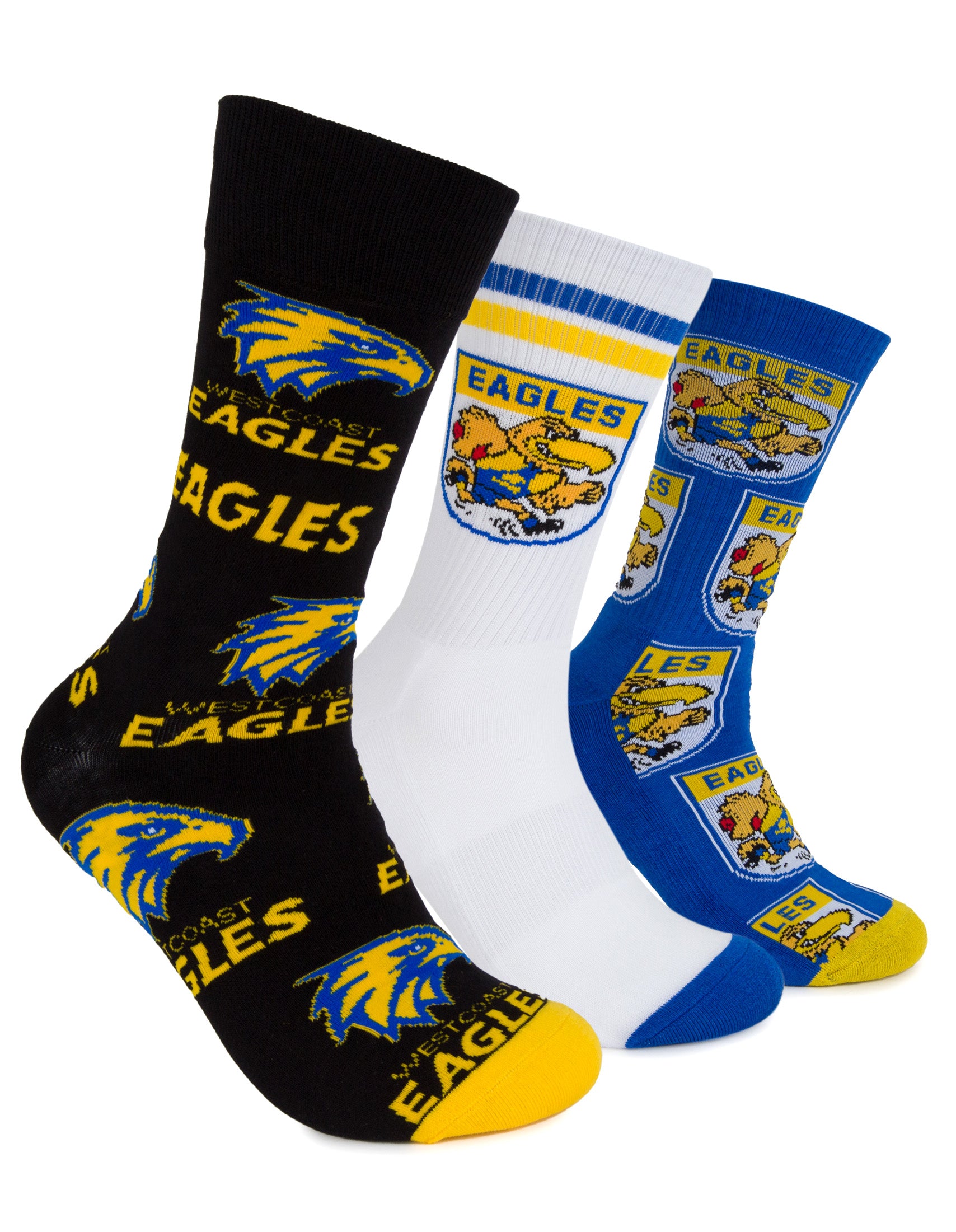 WEST COAST EAGLES 3 PACK SOCKS- GIFT BOX - MULTI - M/L