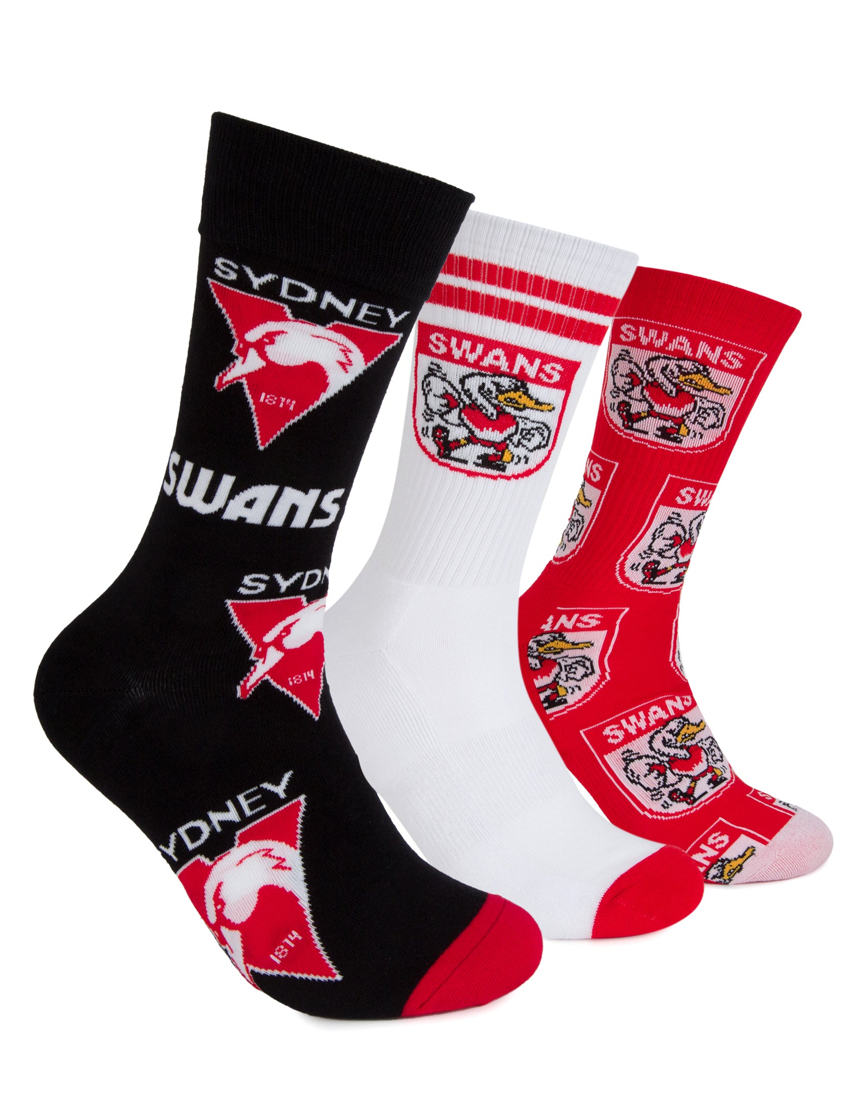 SYDNEY SWANS 3 PACK SOCKS- GIFT BOX - MULTI - M/L
