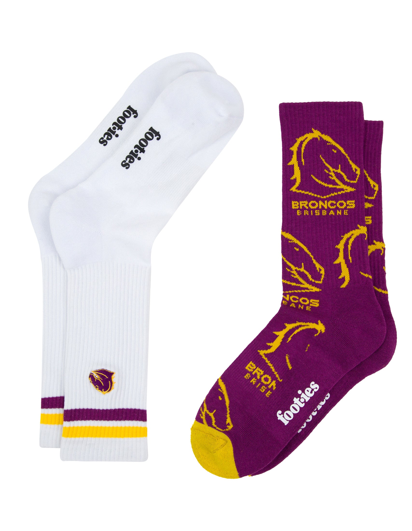 Brisbane Broncos Embroidered Sneaker Sock 2 Pack