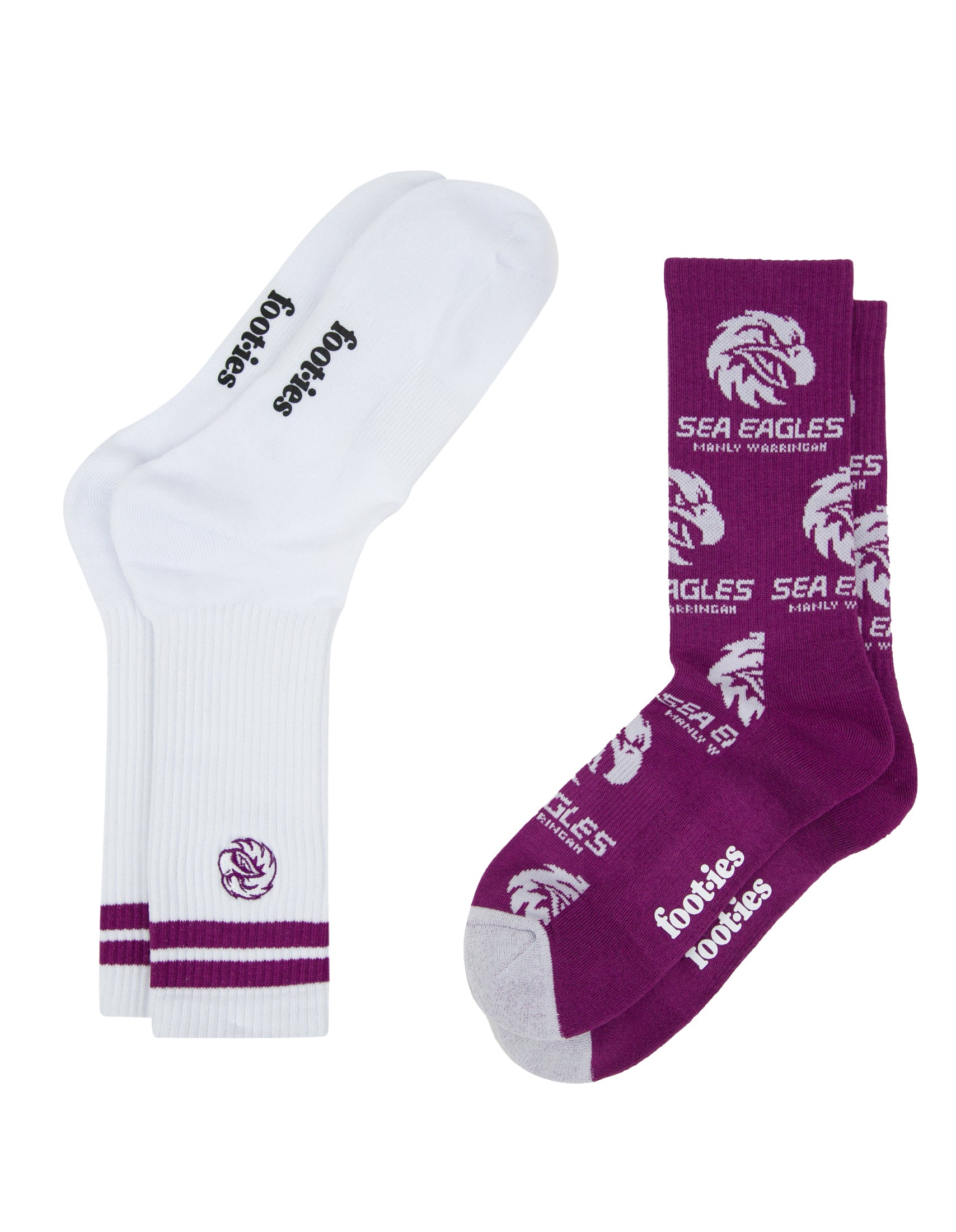 Manly Warringah Sea Eagles Emroidered Sneaker Sock 2 Pack