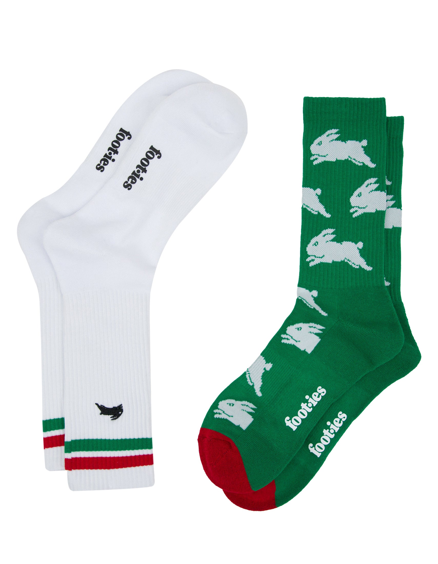 South Sydney Rabbitohs Embroidered Sneaker Sock 2 Pack