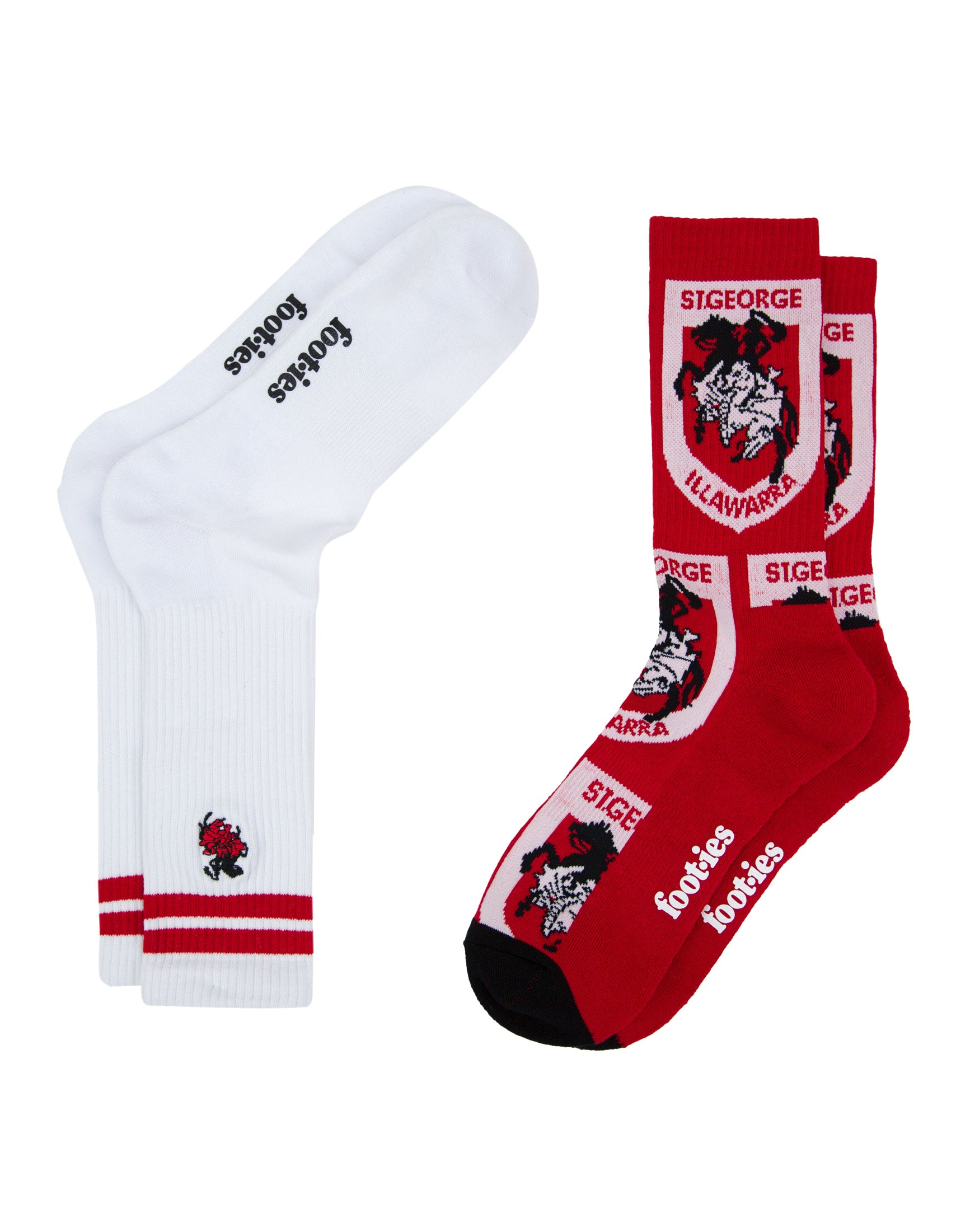 St George Illawarra Dragons Embroidered Sneaker Sock 2 Pack