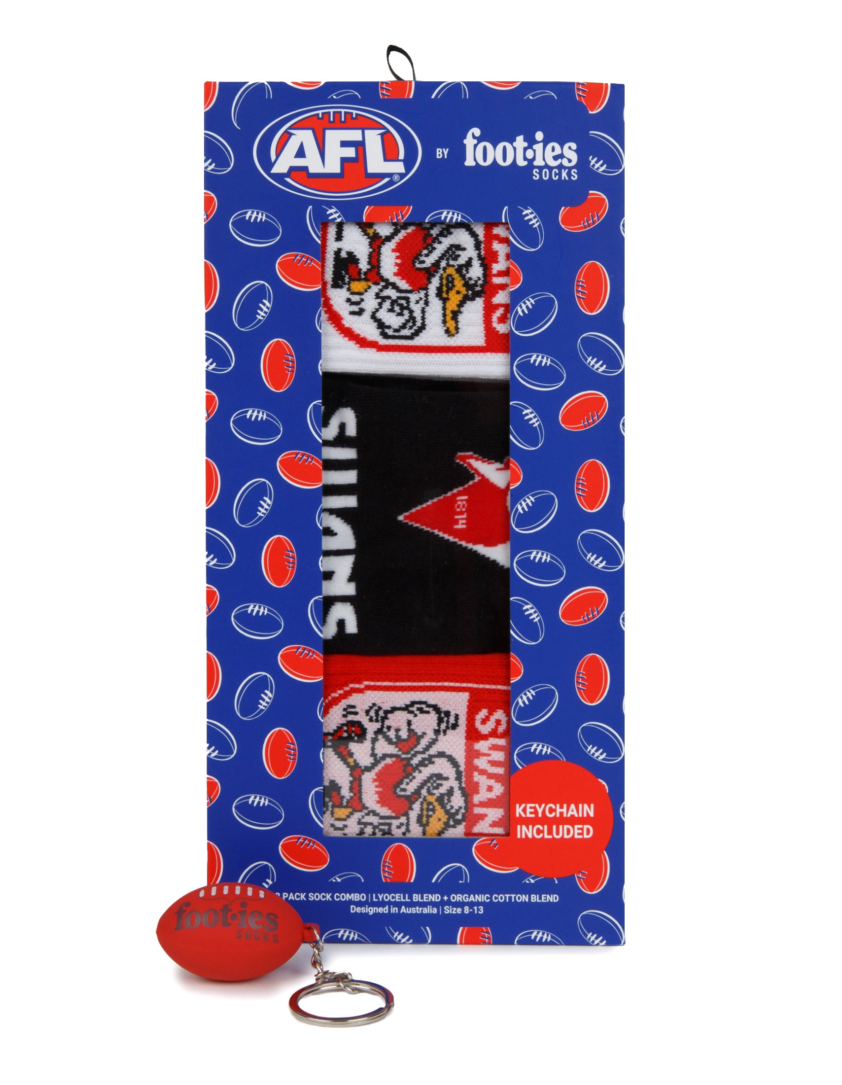 SYDNEY SWANS 3 PACK SOCKS- GIFT BOX - MULTI - M/L