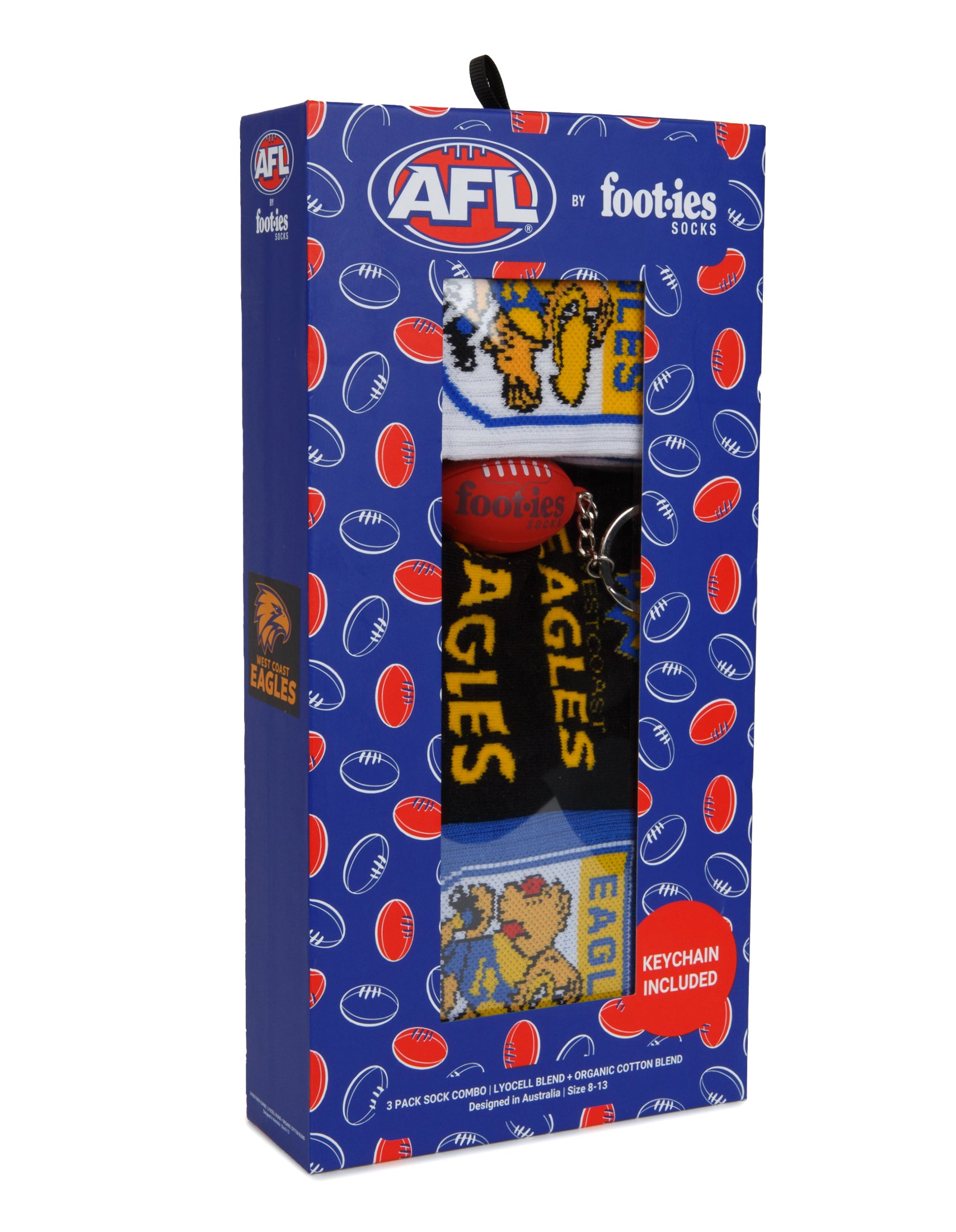 WEST COAST EAGLES 3 PACK SOCKS- GIFT BOX - MULTI - M/L
