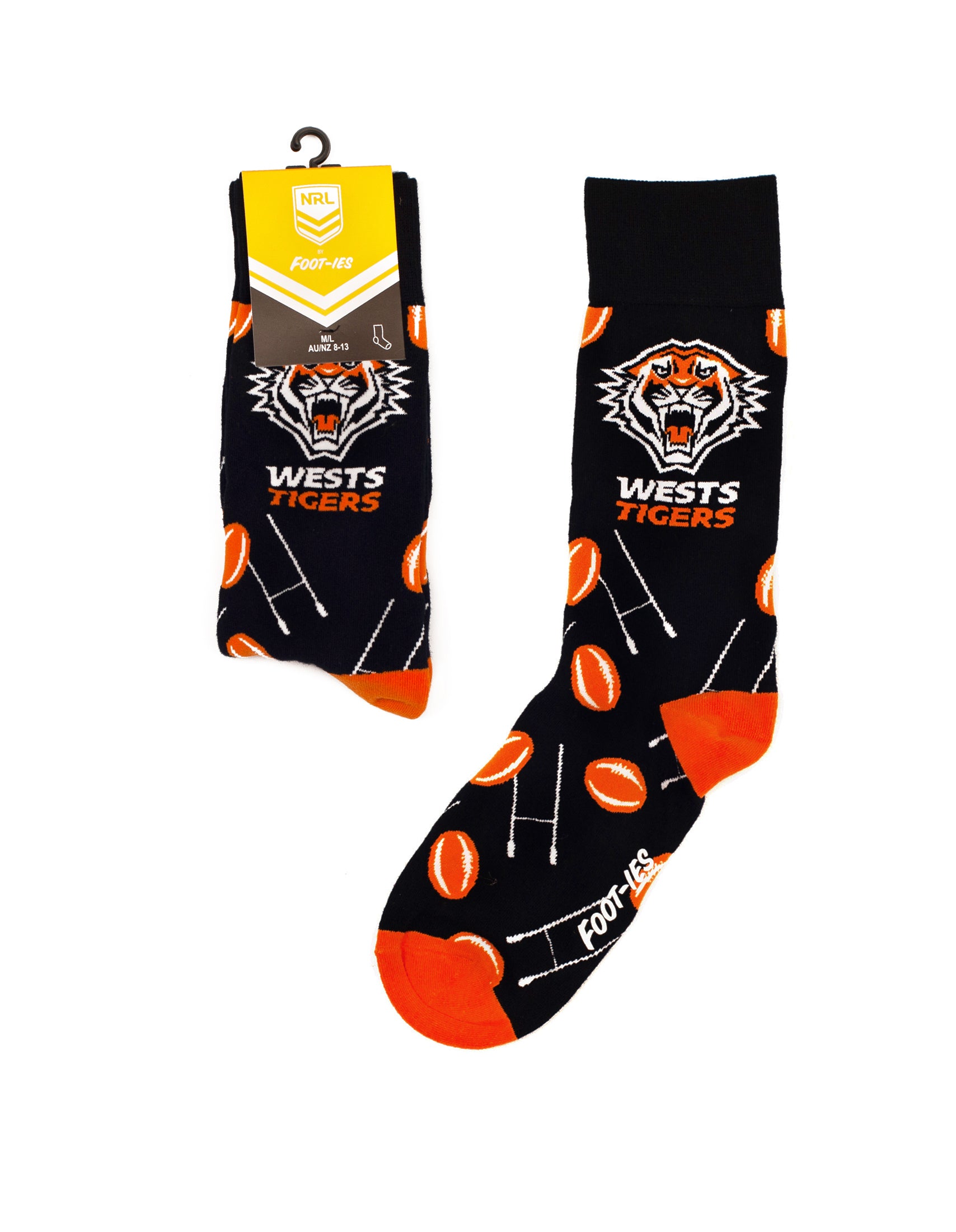 Black Wests Tigers nrl goal post socks for men